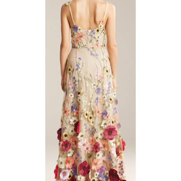 AW BRIDAL 10 L Beige embroidered 3d floral Alison prom party maxi dress NEW B145 - Picture 2 of 10